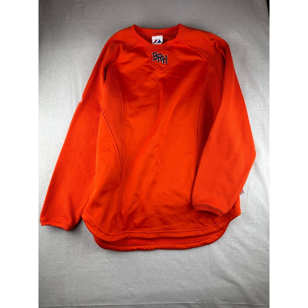 Majestic Therma Base Orange BRH Pullover Sweatshirt Mens Small Long Sleeve
